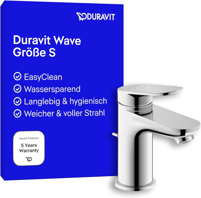 Duravit Wave Waschtischarmatur, Grösse S (Auslauf Höhe 77 mm), wassersparende Waschbecken Armatur (M