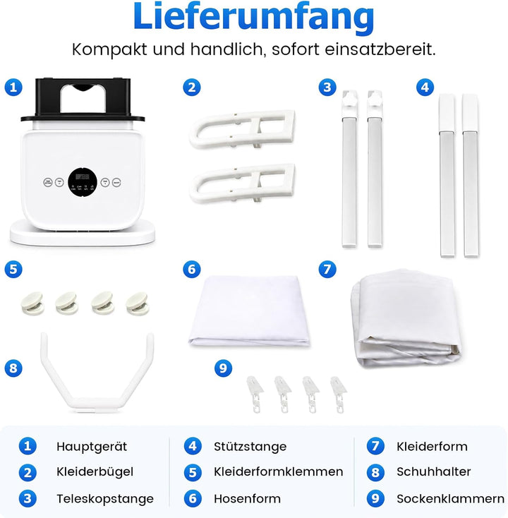 Automatischer Hemdenbügler, Bügelpuppe mit Heissluft &amp; 360°-Trocknung, Zeitfunktion, Tragbarer Bügel