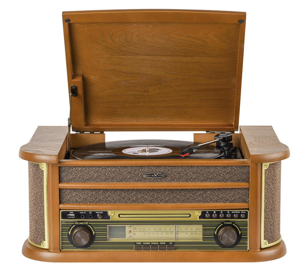 Reflexion HIF2002 Retro HiFi-Anlage mit Plattenspieler 33/45/78, Bluetooth 5.0 & USB-Encoding – CD/M