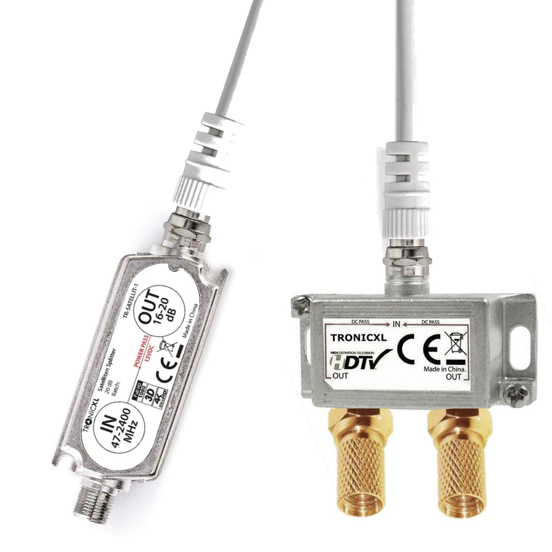 TronicXL Premium 2-Fach Antennenverteiler Splitter mit Sat Verstärker digital HD I für Satellit TV D