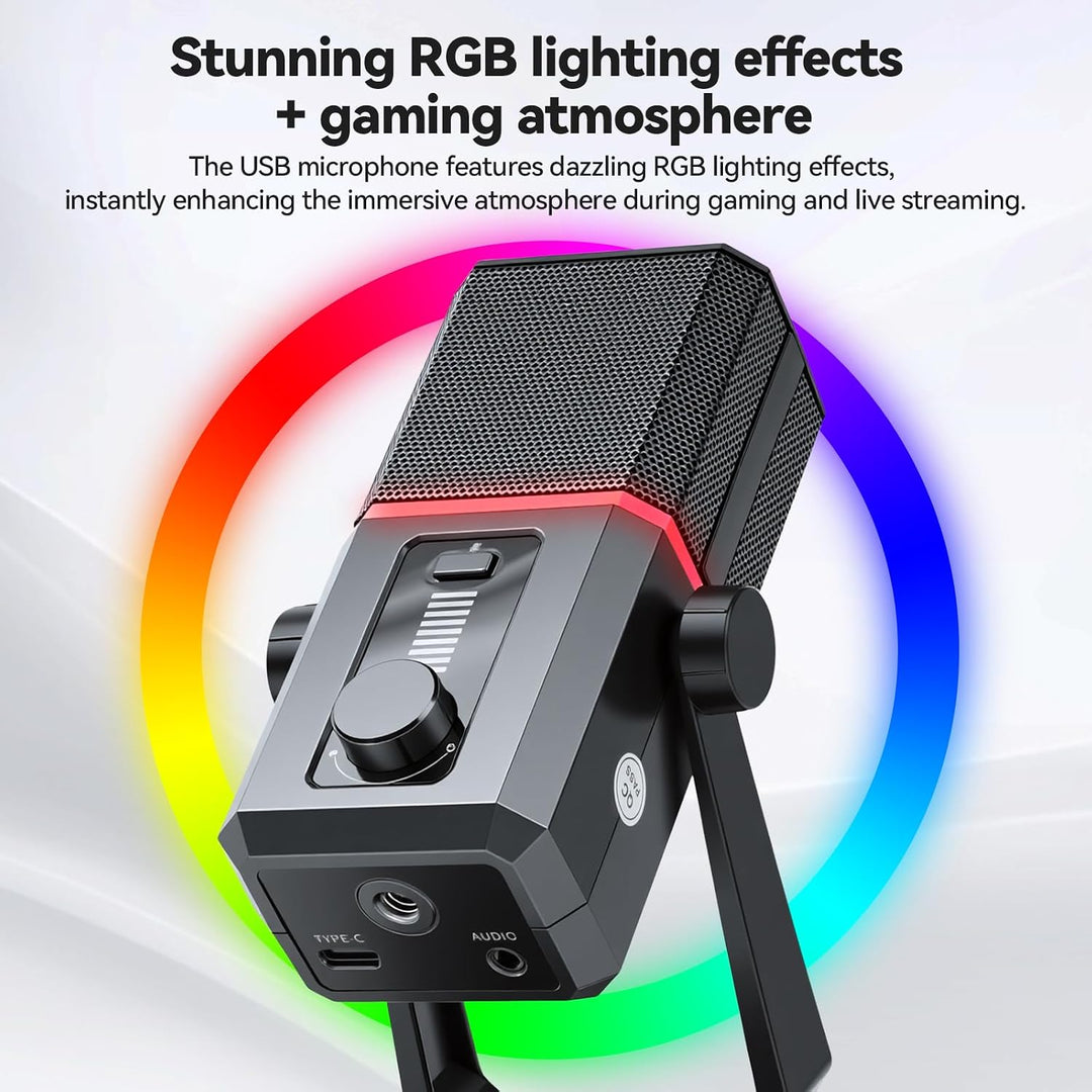 ELUTENG USB Mikrofon für PC, 14mm Kondensatormikrofon mit RGB Beleuchtung USB-C Kabel für PC, Tisch