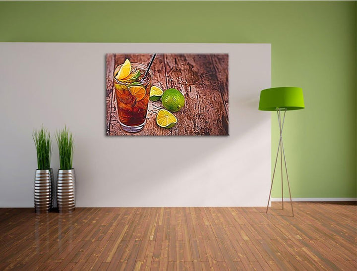Cuba Libre mit Limetten Format: 100x70 auf Leinwand, XXL riesige Bilder fertig gerahmt mit Keilrahme
