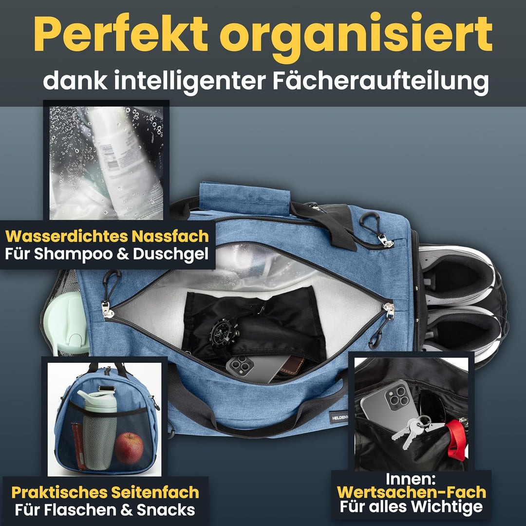 Heldenwerk® Sporttasche & Reisetasche für Damen und Herren gross I Trainingstasche mit Schuhfach und