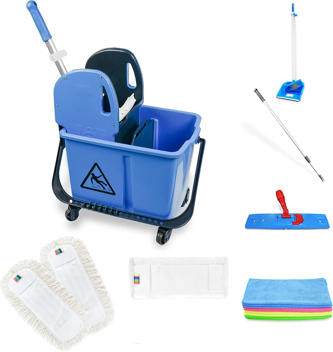 Hypafol Mini Reinigungswagen | Set 50 cm | 2-Kammer Putzwagen mit 24l Eimer mit Trennwand | mit Mopp