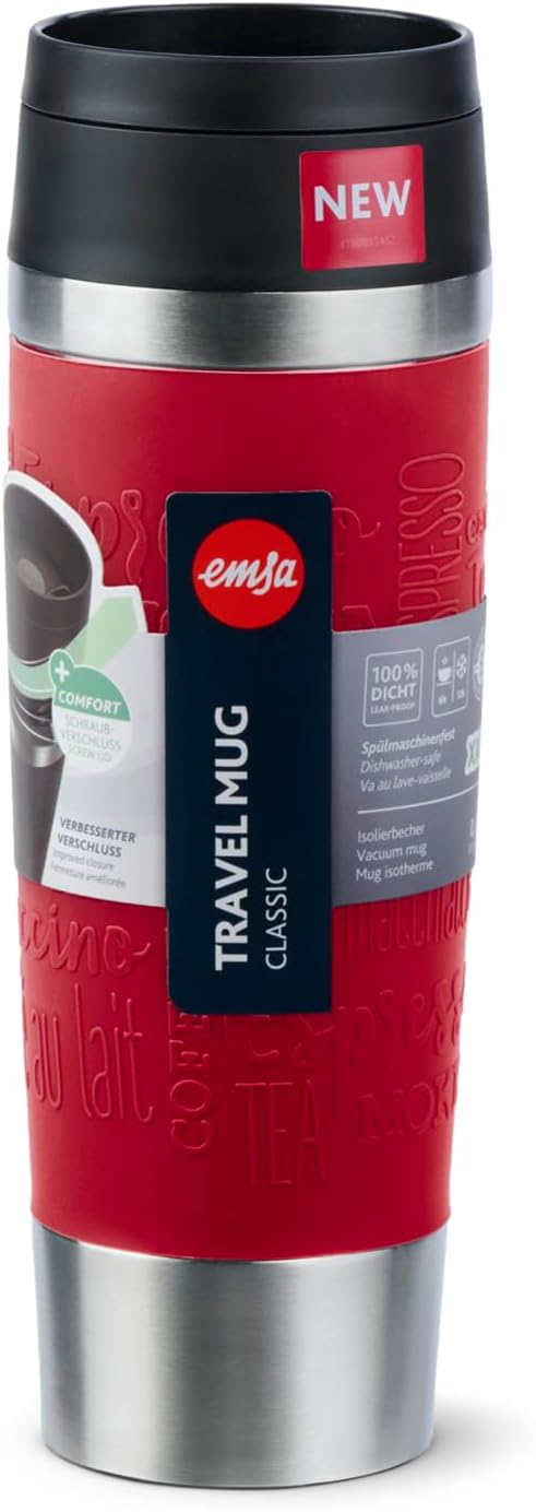 Emsa N20222 Travel Mug Classic Isolierbecher 0,5 Liter | neuer Komfort-Schraubverschluss | Edelstahl