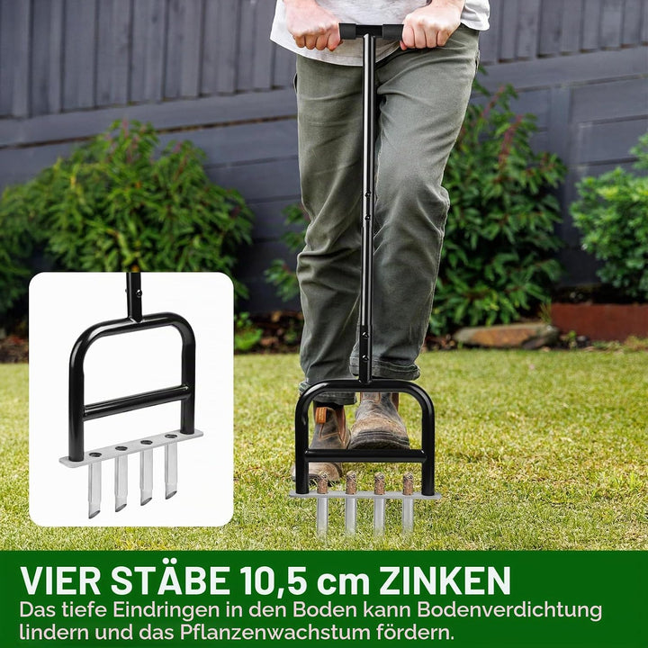 lalago Rasenlüfter Manuell 4 Kerne, Handvertikutierer 93CM, Rasen Belüften Hohlzinken Aerifiziergabe