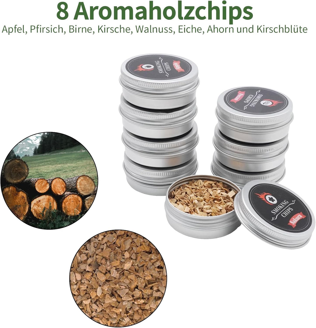 Cocktail Smoker Kit mit 1 Raucher & 8 Holzchips-Sorten, Vollständiges Set zum Räuchern von Whisky, C