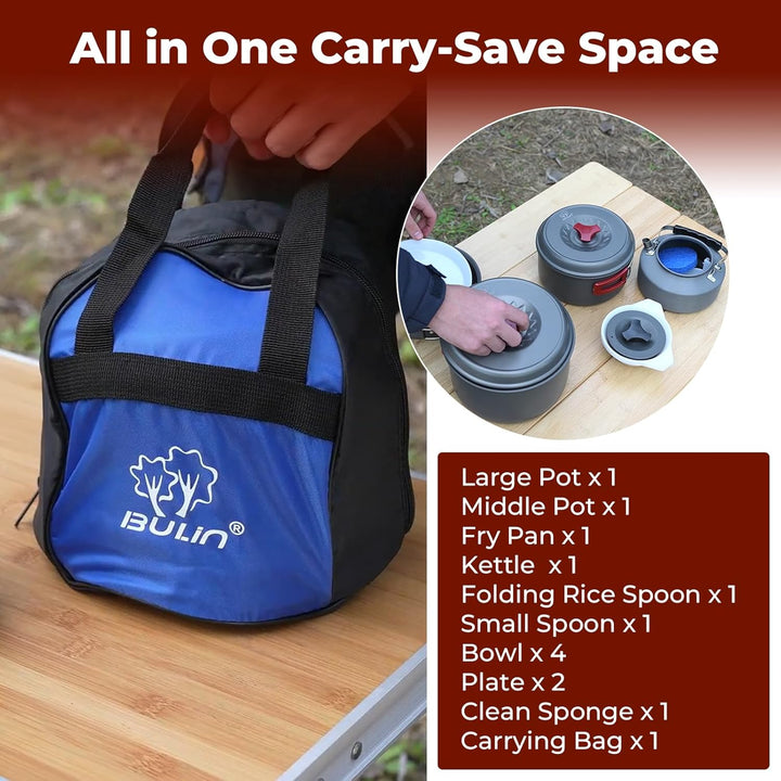 Bulin Camping Kochgeschirr Set,Outdoor Camping Kochset Aluminium,Camping Töpfe und Pfannen für 1-2-4