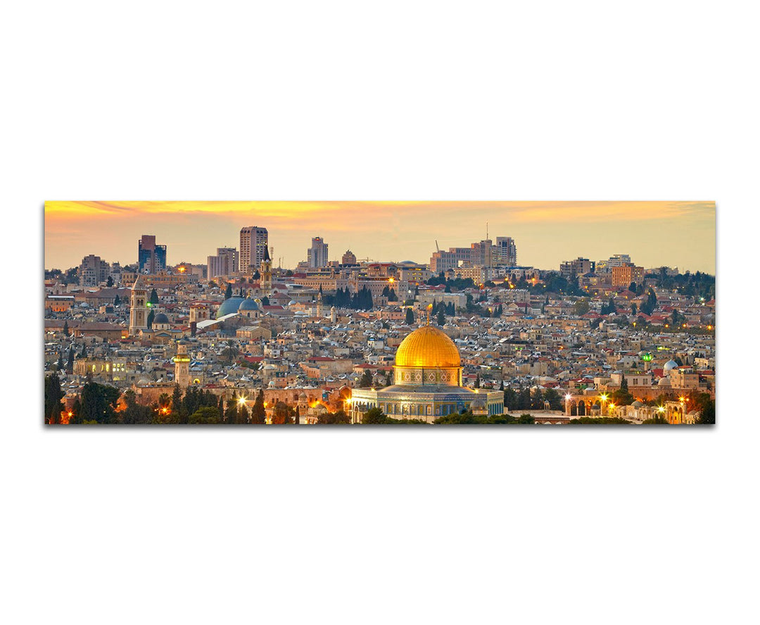 Paul Sinus Art Panoramabild auf Leinwand und Keilrahmen 120x40cm Israel Jerusalem Moschee Wolkenschl