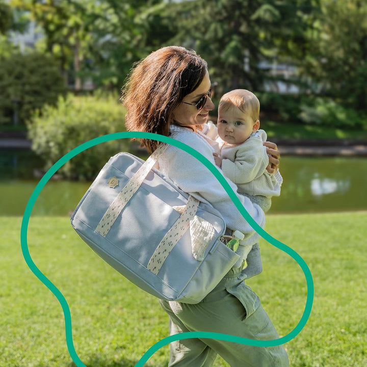 Badabulle Wickeltasche Bowling Olive - Kinderwagentasche inklusive Wickelauflage Grau, Grau