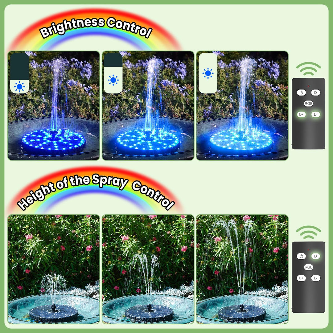 SZMP Solar Springbrunnen mit die Fernbedienung 2026 Upgrade, 6W 54 LED-Lichtern Solarbrunnen Teichpu