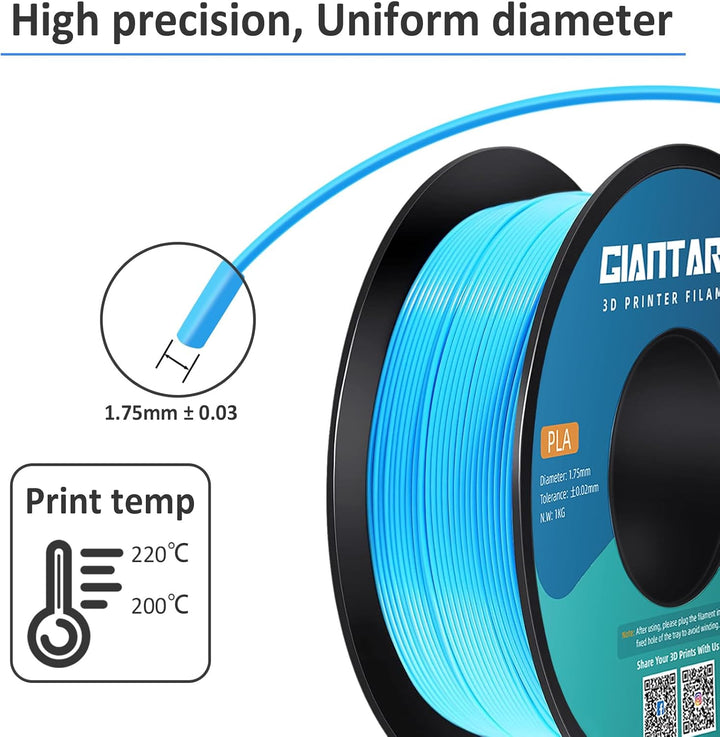 GIANTARM PLA Filament 1.75mm,3D Drucker Filament PLA 1kg,MaBgenauigkeit +/- 0,02mm,3D-Druckmateriali