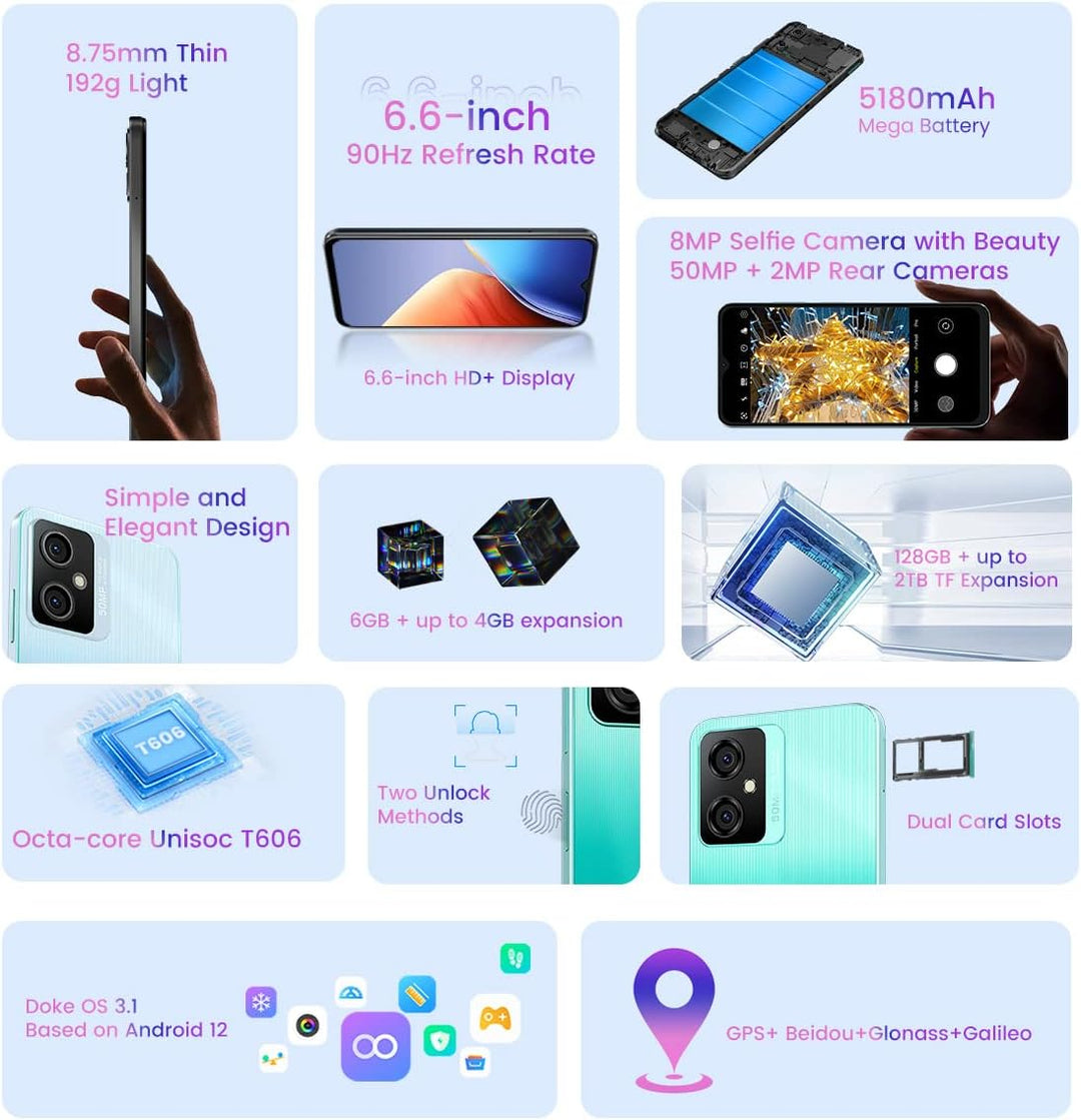 OSCAL C70 Android 12 Handy Ohne Vertrag, Octa-Core 10GB+128GB (2TB TF-Erweiterung), 50MP+8MP Kamera,