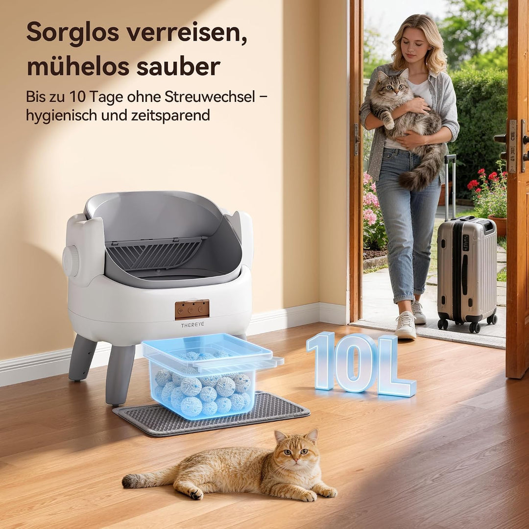 Thereye Selbstreinigende Katzentoilette mit Einstiegstufe,Katzenklo Selbstreinigend Offenes mit App-