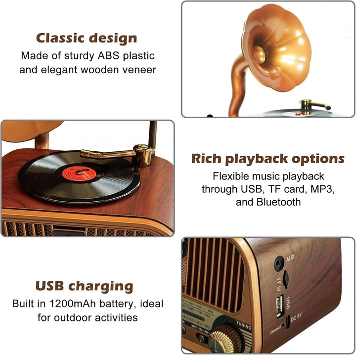 Retro Radio Klein AM/FM/SW, Nostalgie Radio mit Bluetooth, Unterstützt USB/TF/AUX Funktion, Tragbar