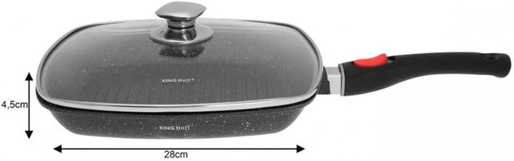 KING HOFF Anti-Haft-Grillpfanne mit Marmorbeschichtung und abnehmbarer Griff 28 cm, 28 cm