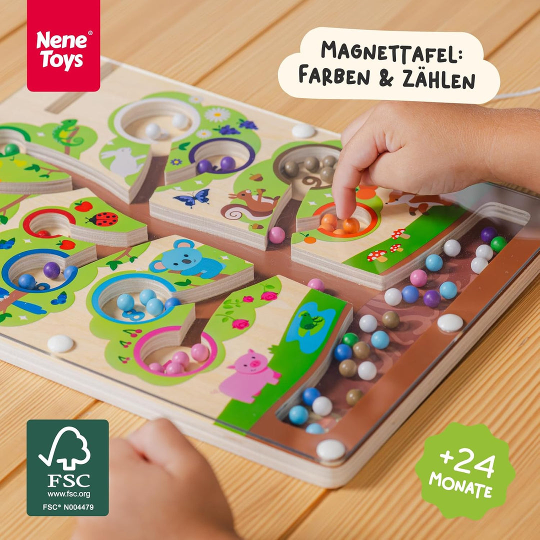 Nene Toys Montessori Magnetspiel Labyrinth – Holz Lernspielzeug Farben &amp; Zahlen ab 2 3 4 5 Jahre – M