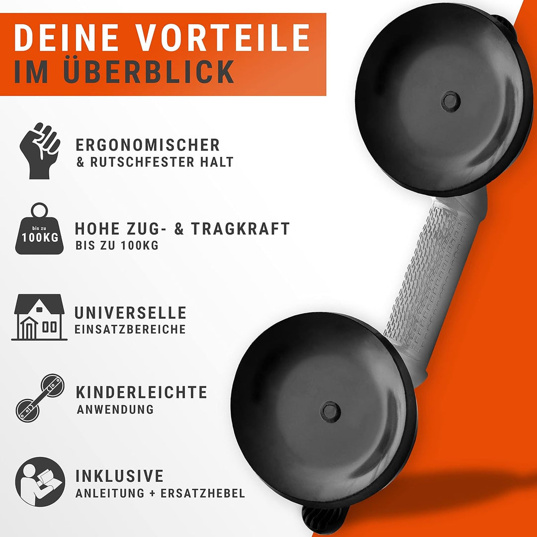 NATUMO® Saugheber [2er Set] - Glassauger mit 100kg Tragkraft - Vakuumheber mit ergonomischen & rutsc
