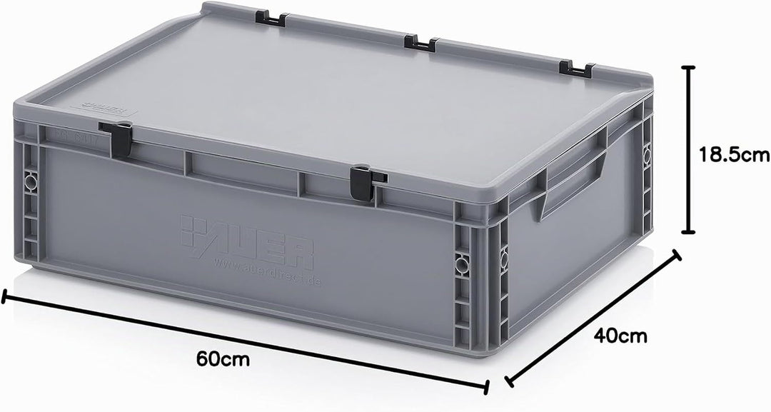 Auer Packaging Eurobehälter-Eurobox 60 x 40 x 18,5 cm mit Scharnierdeckel inkl. gratis Zollstock
