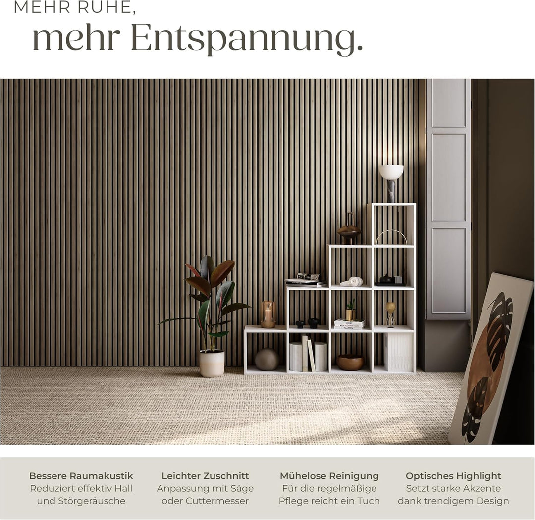 tectake® Akustikpaneele Echtholzfurnier 4er Set, effektiver Schallschutz, MDF, Schallabsorption, Sch