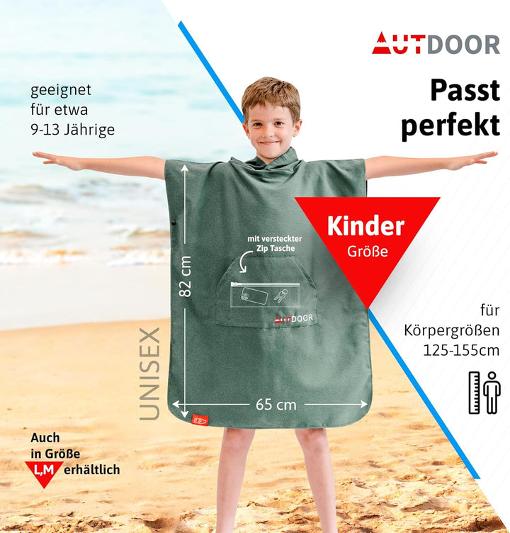 AUTDOOR® Mikrofaser Badeponcho für Kinder, Mädchen & Jungen - nachhaltig aus 100% recycelten PET-Fla