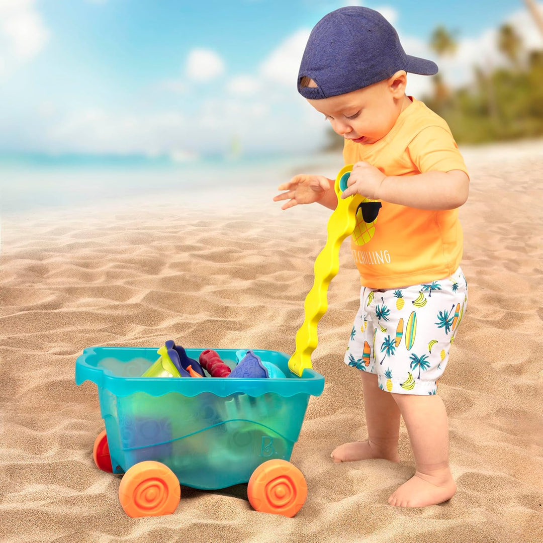 B. toys Sandspielzeug 11 Teile mit Bollerwagen – Sandkasten Spielzeug, Strand, Spielplatz mit Eimer,