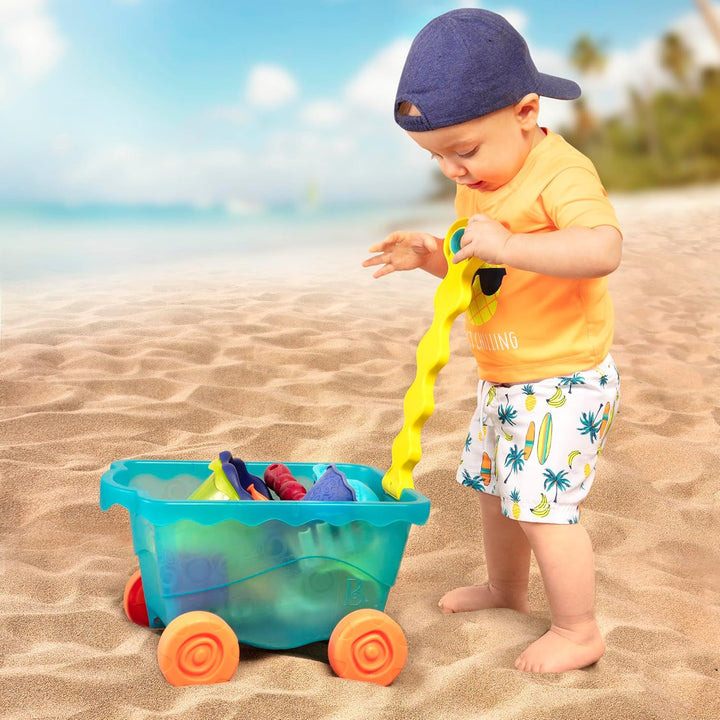 B. toys Sandspielzeug 11 Teile mit Bollerwagen – Sandkasten Spielzeug, Strand, Spielplatz mit Eimer,