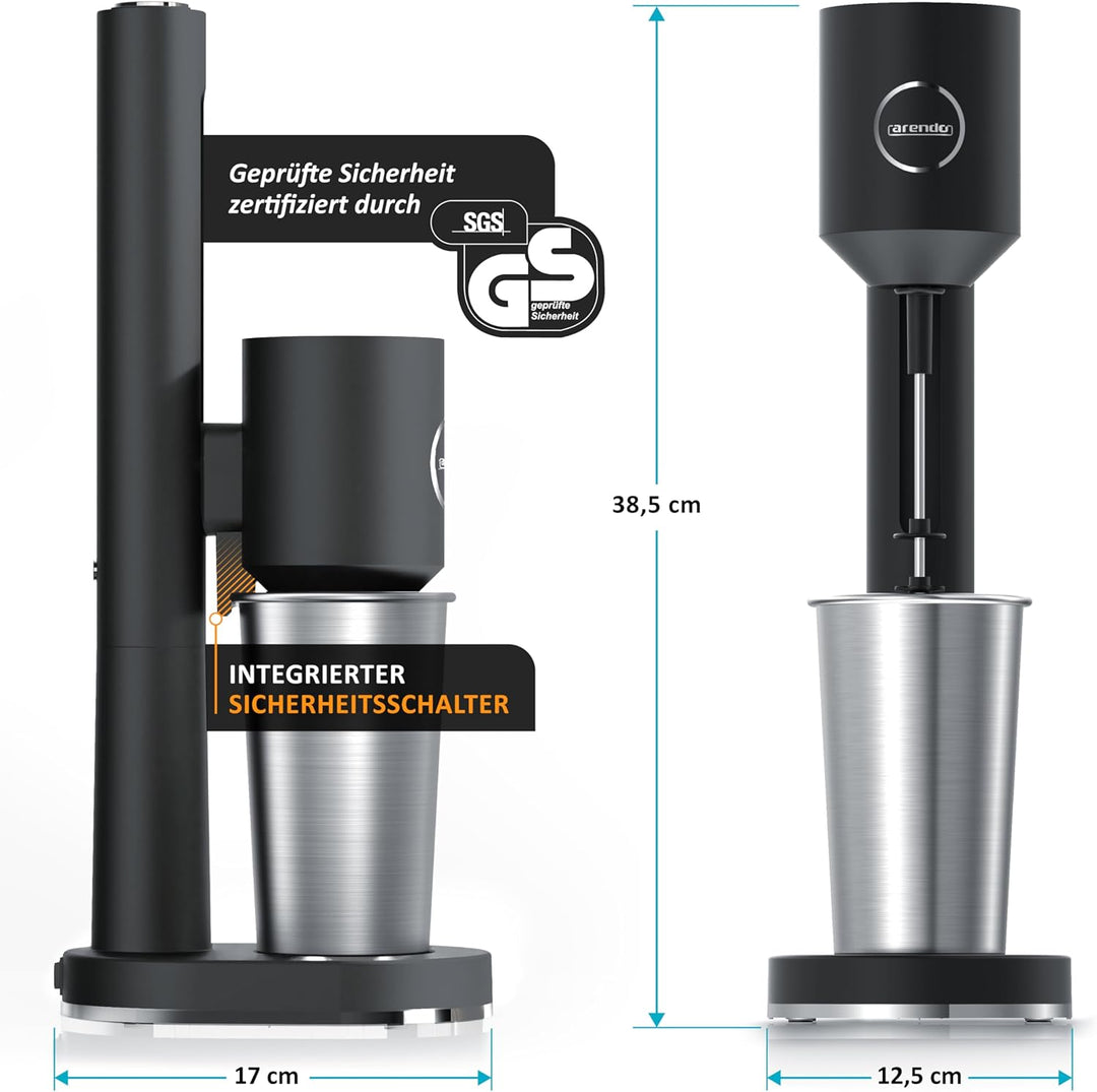 Arendo - Eiweiss Shaker - Protein Mixer - Milchshake Mixer - elektrischer Standmixer - 500 ml Edelst