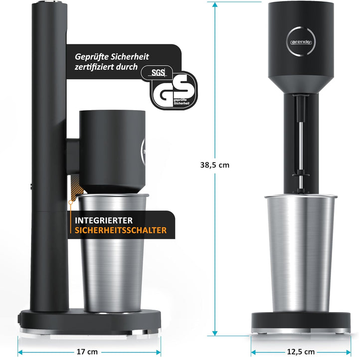 Arendo - Eiweiss Shaker - Protein Mixer - Milchshake Mixer - elektrischer Standmixer - 500 ml Edelst