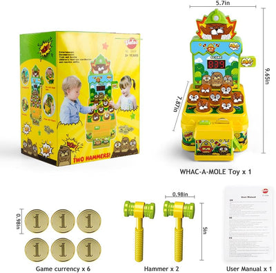 VATOS Whack Spiel,Schlag den Maulwurf,elektronisches Mini Arcade Spielzeug,Münzspiel mit 2 Hämmern,i