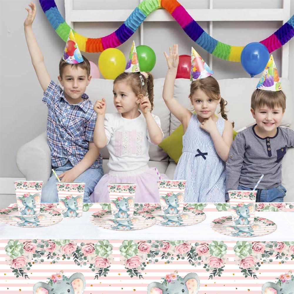 Doyomtoy Elefant Babyparty Deko Junge Partygeschirr, Serve 20 Gäste Geburtstag Partygeschirr,Tischde
