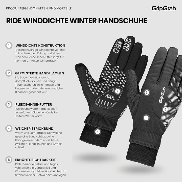 GripGrab Ride Winter Fahrradhandschuhe Winddichte Gefütterte Gepolsterte rutschfeste Warme Thermo Ra