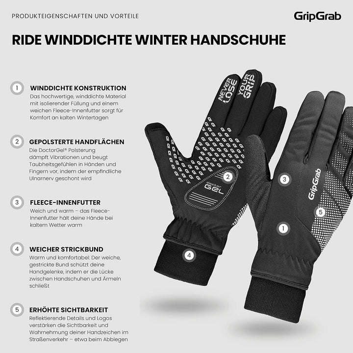 GripGrab Ride Winter Fahrradhandschuhe Winddichte Gefütterte Gepolsterte rutschfeste Warme Thermo Ra