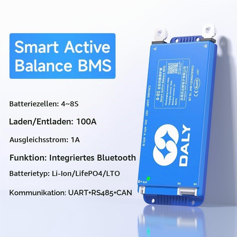 DALY BMS 100A Balance 12V bis 24V - 1A Aktiver Balancer 4S - 8S BMS Eingebautes Bluetooth RS485 CAN
