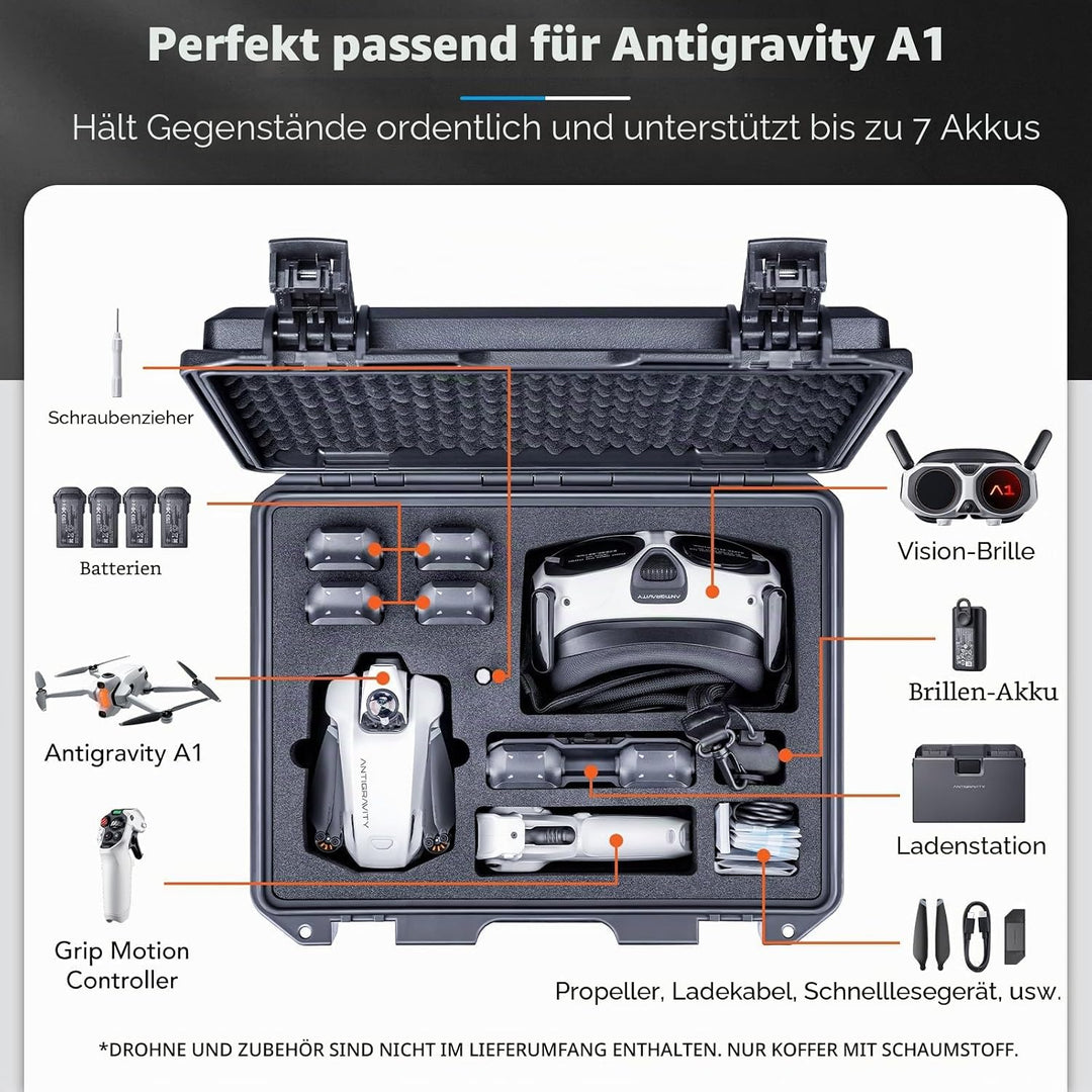 Lykus Titan AA100 Wasserdicht Tasche/Koffer/Case für Antigravity A1 Drone Bundles,Unterstützt 7 Akku
