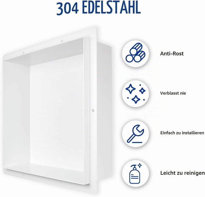 Bernkot Edelstahl Duschnische Weiss 304 Edelstahl Wandnische 30 x 30 x 10 cm Keine Fliese erforderli