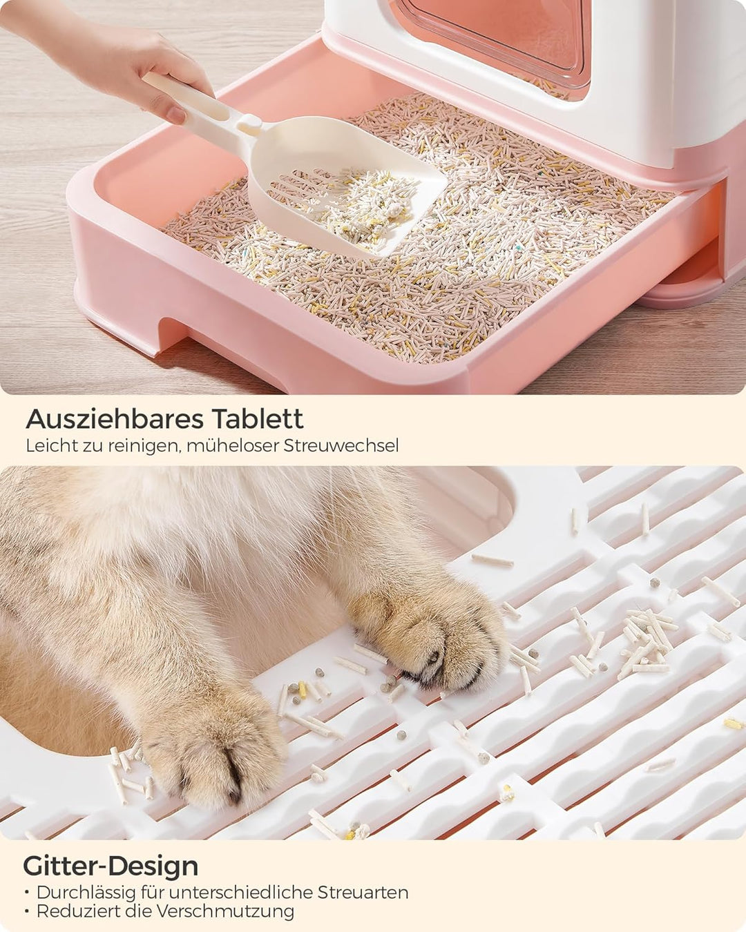 Feandrea Katzenklo, Katzentoilette, mit Deckel, ausziehbares Tablett, Schaufel, Bürste, geräumig für