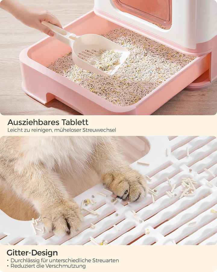 Feandrea Katzenklo, Katzentoilette, mit Deckel, ausziehbares Tablett, Schaufel, Bürste, geräumig für