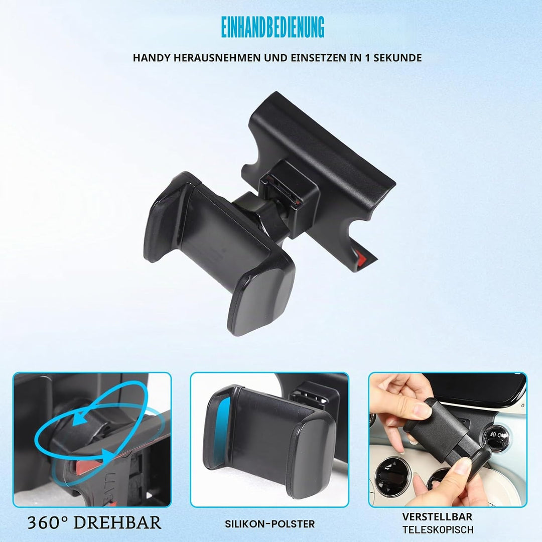 METYOUCAR Handyhalter für Fiat 500 2016-2024 - Rotierender Handyhalter fürs Auto für iPhone Android