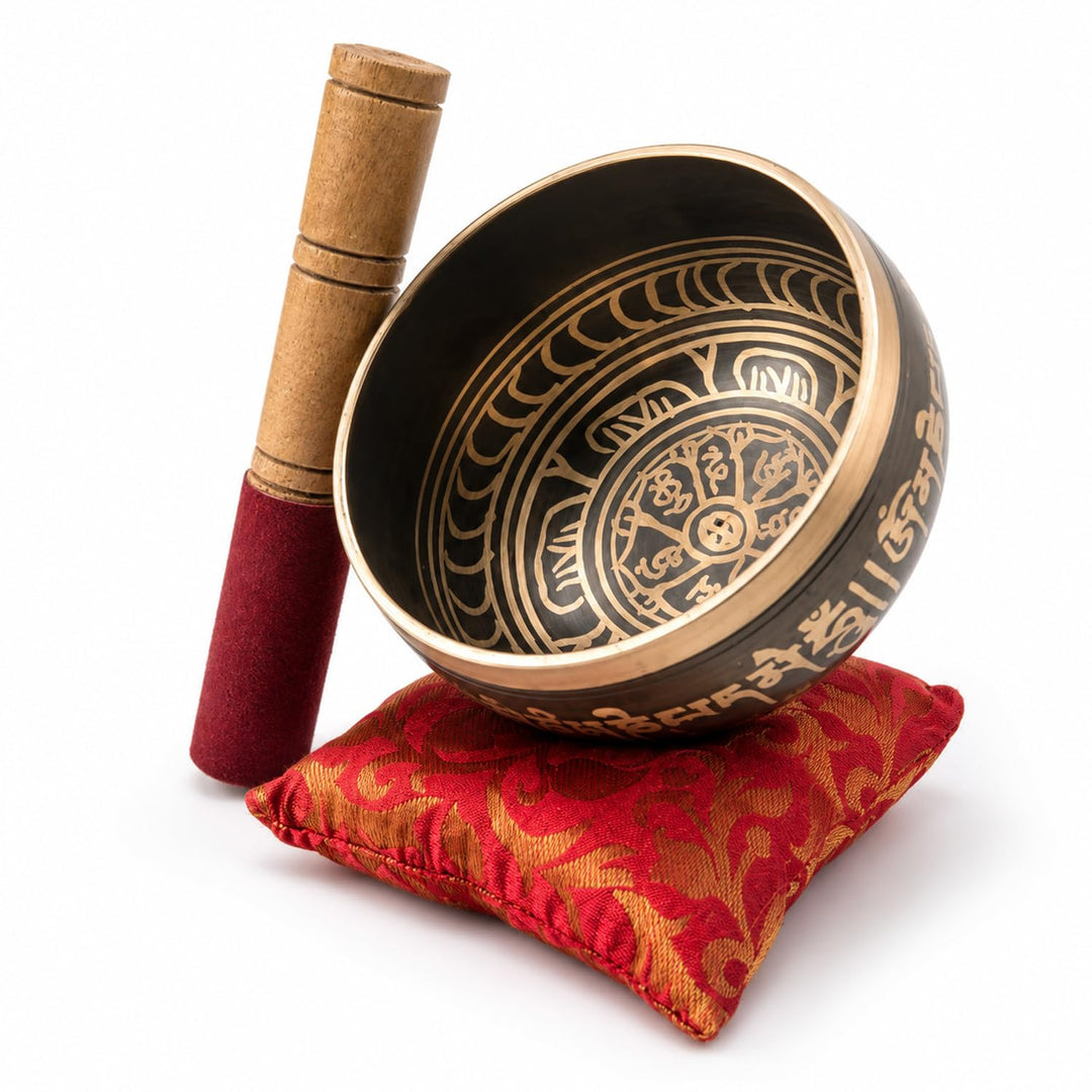 Premium-Set mit tibetischen Klangschalen – Handgefertigte Klang- & Meditationsschale aus Nepal – Spi