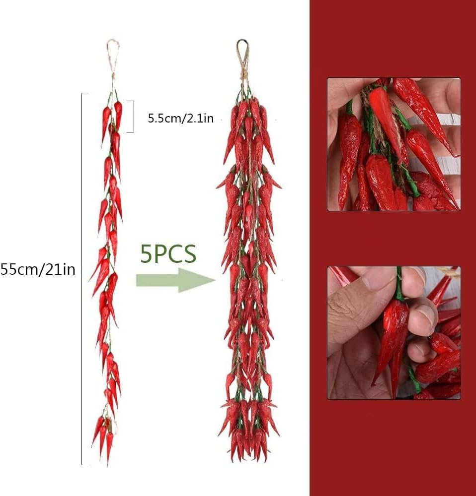 5er-Pack künstliche, lebensechte Gemüse-Simulation, künstlicher Knoblauch, rote Chilischote, künstli