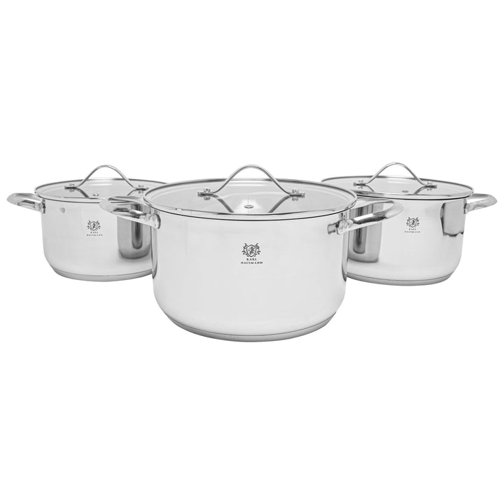 Topfset Induktion 3-teilig, Kochtopf Set mit Glasdeckel, Edelstahl mattiert, Induktions Töpfe Set un