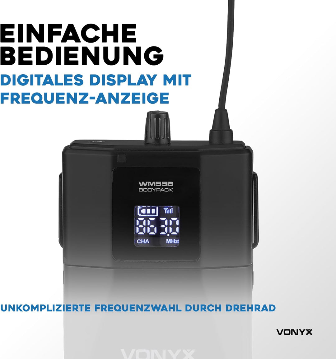 Vonyx WM55B Funkmikrofon Set, Headset Mikrofon und Lavalier Mikrofon Kabellos mit Plug-in-Empfänger,