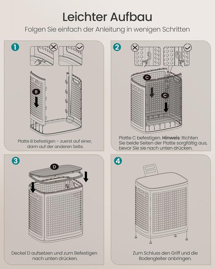 SONGMICS Wäschekorb mit Deckel, Wäschesammler Plastik, 75 L, Wäschetonne schmal, Wäschebox platzspar