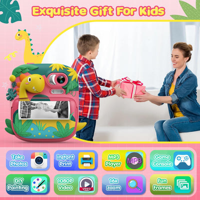 Kinderkamera Sofortbildkamera, CAMCLID 2,4 Zoll Digitalkamera Kinder Dinosaurier Sofortbildkamera mi