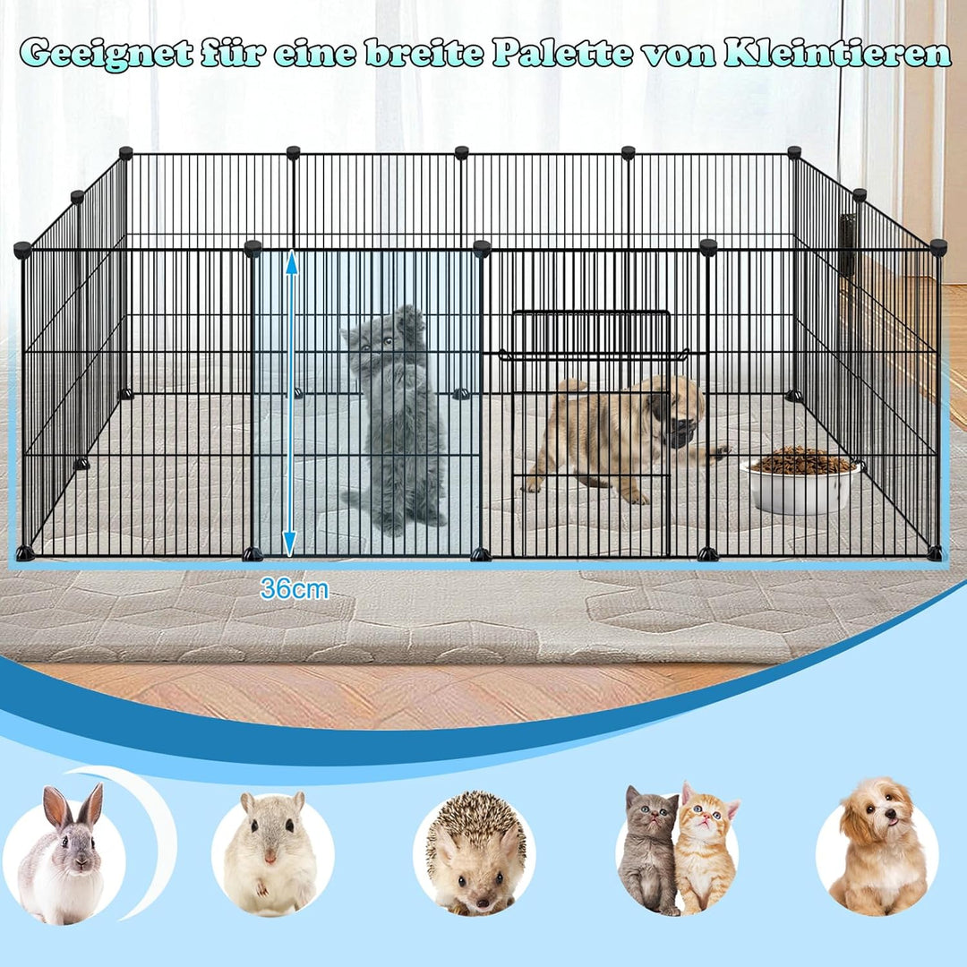 FIVMEN Freilaufgehege Kleintiergehege 142x72x36cm Freigehege Gittergehege 12-Platten Laufstallgitter
