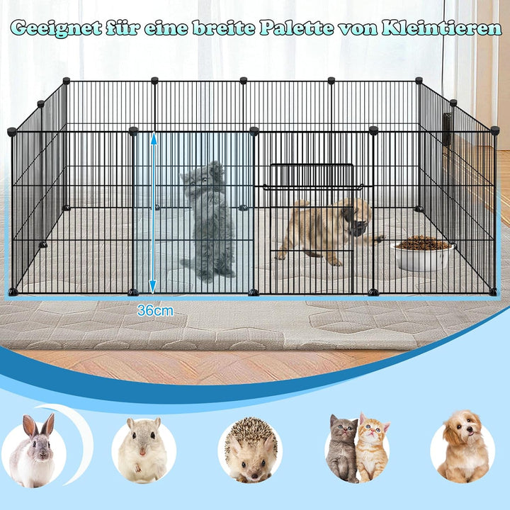 FIVMEN Freilaufgehege Kleintiergehege 142x72x36cm Freigehege Gittergehege 12-Platten Laufstallgitter
