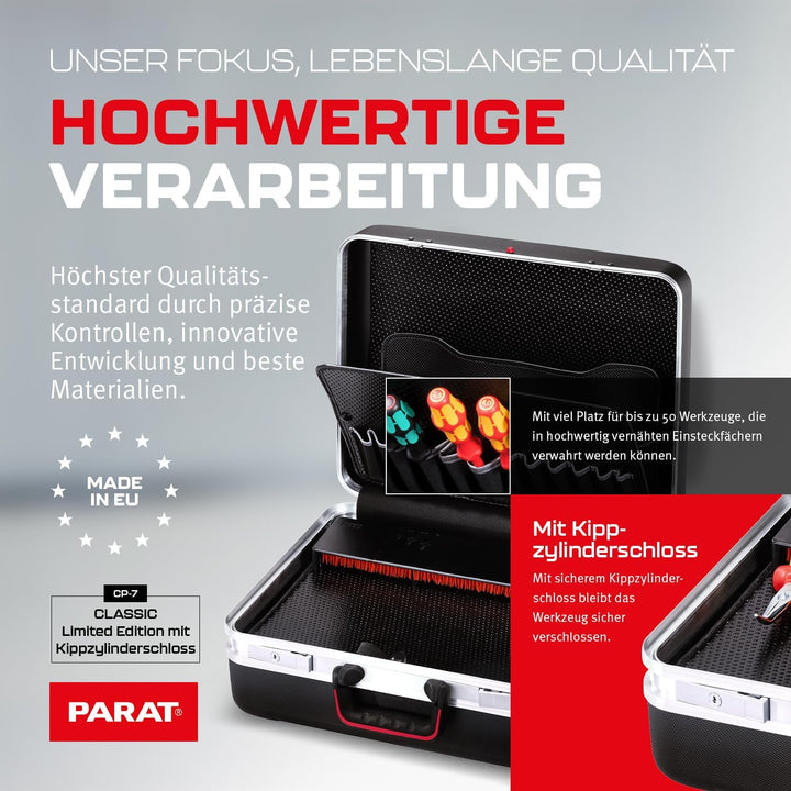 Parat Werkzeugkoffer Limited Edition | Werkzeug Koffer mit Soft-Touch X-ABS Oberfläche | CP-7 Halter