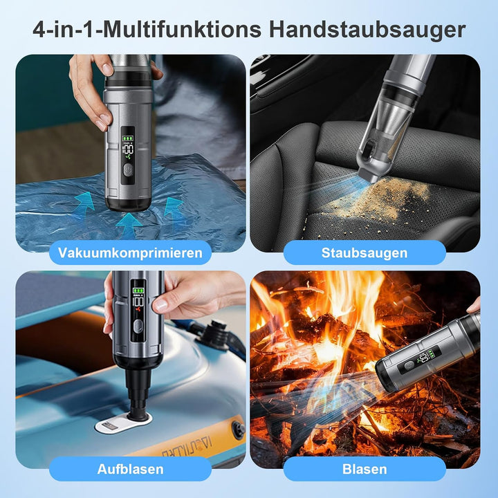 Handstaubsauger, 26000 Pa 4-In-1 Mini Staubsauger Akku Kabellos mit Digitalanzeige 1-Knopf-Selbstent