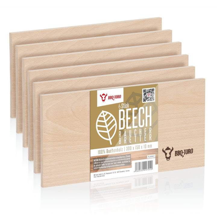 BBQ-Toro Räucherbrett aus 100% Buchenholz (6 Stück) | 30 x 15 x 1 cm | Grillbrett zum Erzeugen von R